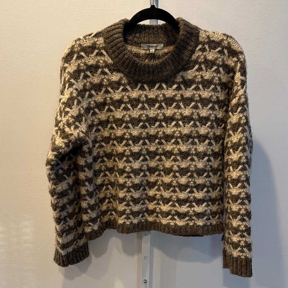 Madewell Aldridge Chunky Turtleneck Sweater XS Brown Cream Crop Pullover